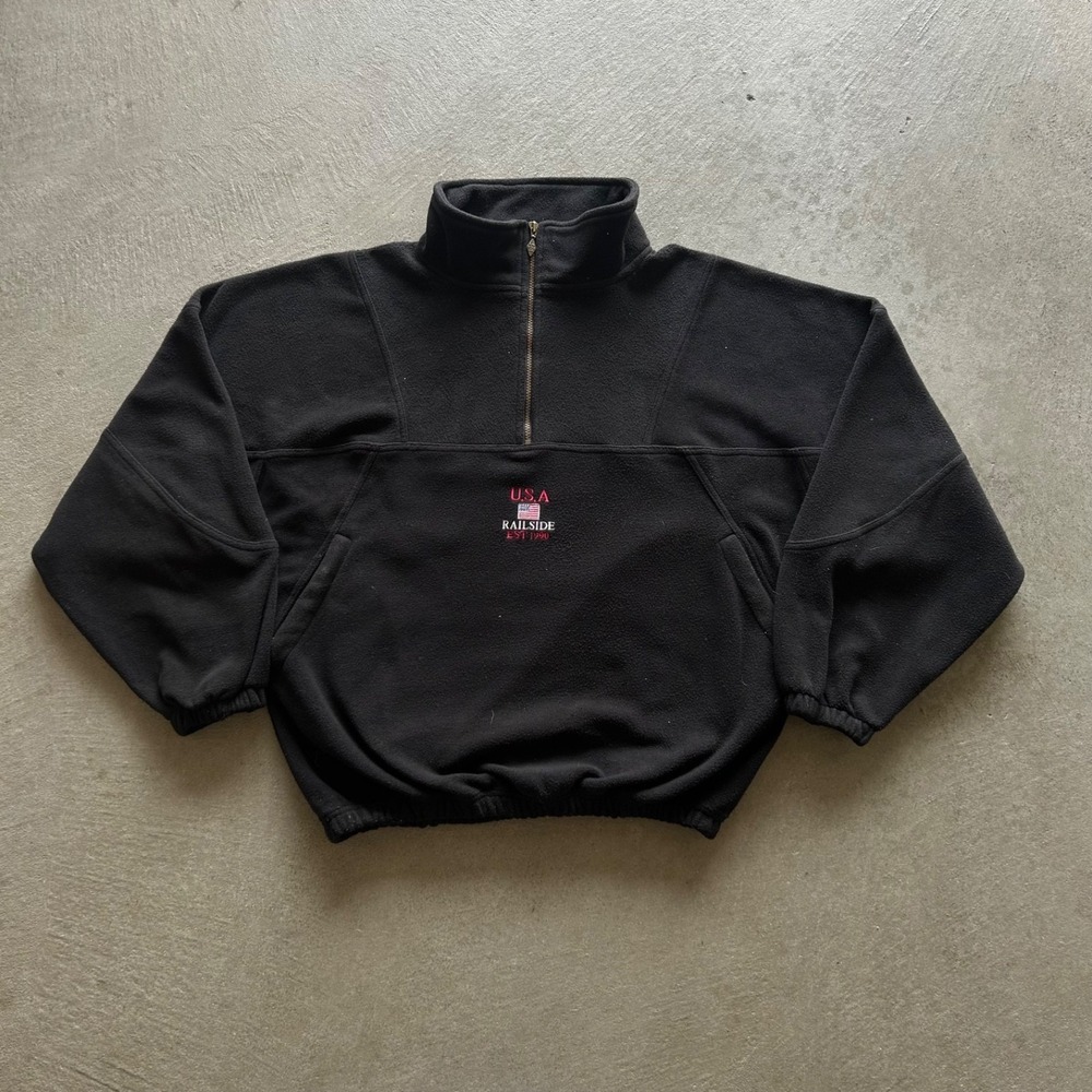 Vintage 90s USA Railside‎ 1/2 Zip Jacket Size XL Black Fleece Pullover Train